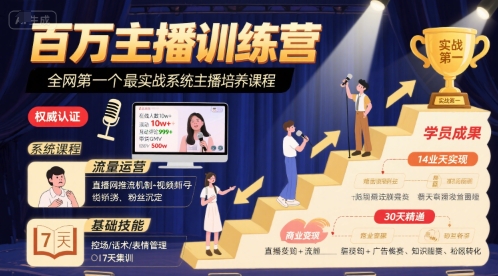 百万主播训练营,全网第一个最实战系统主播培养课程-水滴知识网