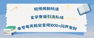 短视频新玩法玄学赛道引流私域单号每天稳定变现1k+闷声发财-水滴知识网