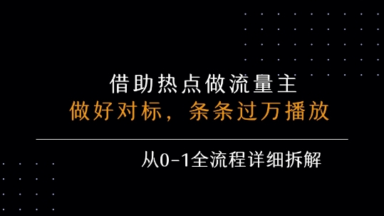 借力热点，乘顺风车玩流量主，条条过万播放， 每月收益5k+，从0-1全流程详细拆解-水滴知识网