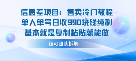 信息差项目：售卖冷门教程单人单号日收9张纯利基本就是复制粘贴就能做-水滴知识网