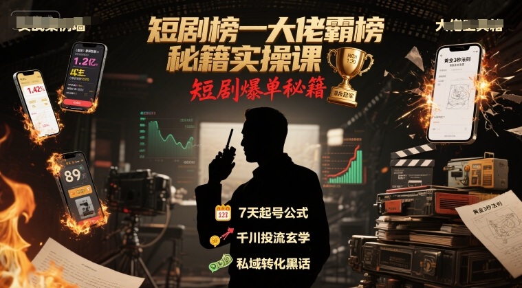 短剧榜一大佬霸榜秘籍实操课,短剧爆单秘籍-水滴知识网