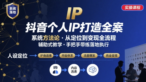抖音个人IP系统落地实操大课，实操课程，辅助落地-水滴知识网