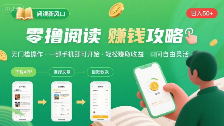 零撸阅读新风口,无门槛轻松挣,一部手机,日入 50-3张【揭秘】-水滴知识网