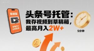 【头条号托管 】我存视频到草稿箱,你每天5分钟发布,最高月入2W+【揭秘】-水滴知识网
