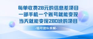 每单收费28米的项目单日能变现280左右 一部手机一个账号就能变现-水滴知识网