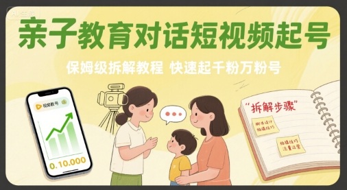 亲子教育对话短视频起号,保姆级拆解教程,快速起千粉万粉号-水滴知识网