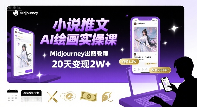 小说推文干货分享之AI绘画MJ出图实操课,用Midjourney做小说推文,20天挣2w-水滴知识网
