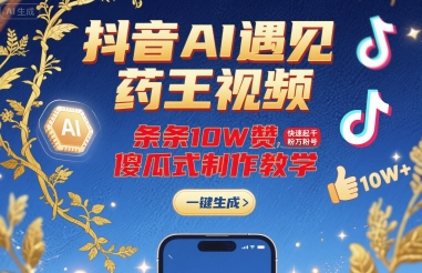 抖音AI遇见药王视频,条条10W赞,快速起千粉万粉号,傻瓜式制作教学-水滴知识网
