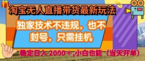 淘宝无人直播带货最新玩法,独家技术不违规,也不封号,全自动运行,只需挂着, 稳定日入2k【揭秘】-水滴知识网