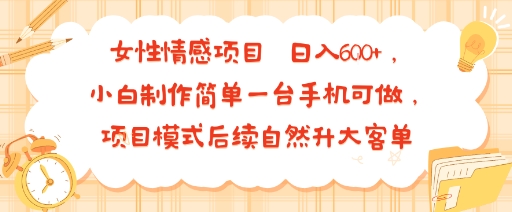 女性情感项目 小白制作简单一台手机可做 项目模式后续自然升大客单 日入6张-水滴知识网