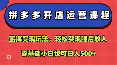 拼多多开店运营课程:蓝海变现玩法,轻松实现睡后收入,零基础小白也可日入5张-水滴知识网