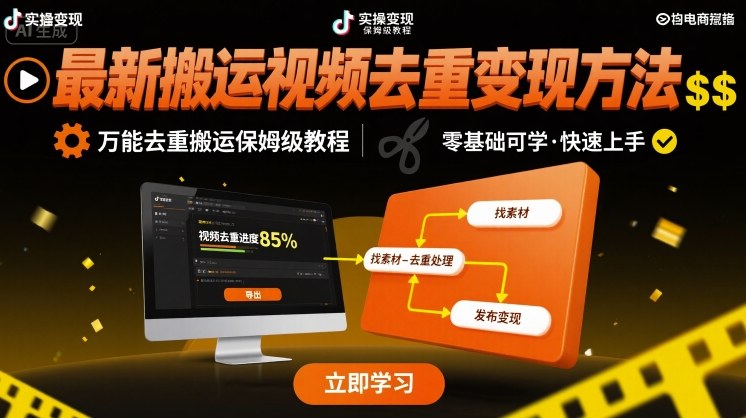 最新搬运视频去重变现方法,万能去重搬运保姆级教程-水滴知识网