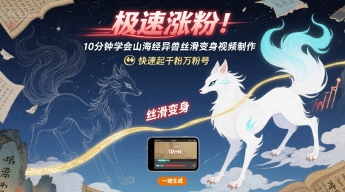 极速涨粉！10分钟学会山海经异兽丝滑变身视频制作，快速起千粉万粉号-水滴知识网