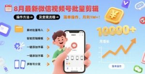 8月最新微信视频号批量剪辑操作方法及变现流程,简单操作,月入1w+-水滴知识网