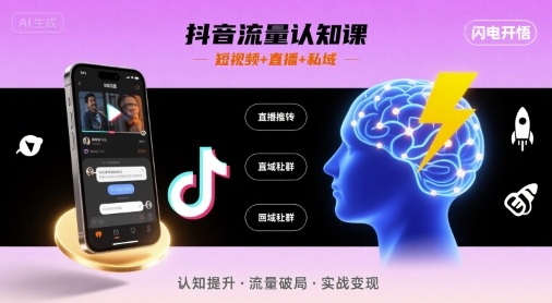 抖音流量认知课,短视频+直播+私域,认知提升,闪电开悟-水滴知识网