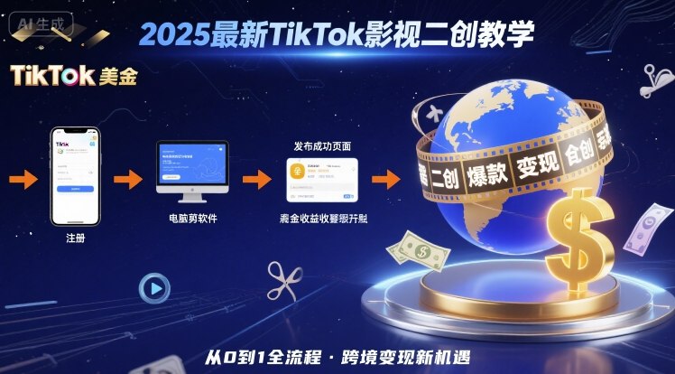 2025年最新TikTok影视二创教学，从注册到发布撸美金全流程，跨境变现新机遇-水滴知识网