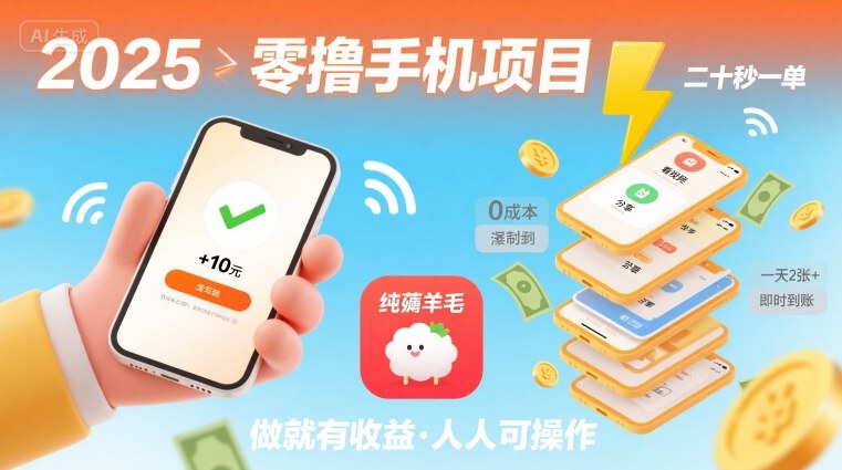 2025年零撸手机项目，二十秒一单，纯薅羊毛 一天2张+做就有【揭秘】-水滴知识网
