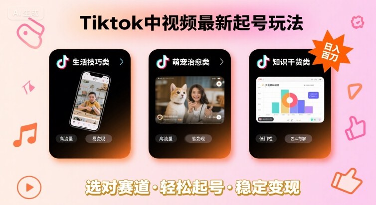Tiktok中视频最新起号玩法,想要日入百刀,做好这几个赛道就可以了-水滴知识网