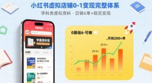 小红书虚拟店铺0-1变现完整体系:卖学科类虚拟资料,一天6张+,很稳定【已完结】-水滴知识网