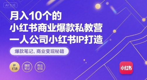 月入10个的小红书商业爆款私教营,一人公司小红书IP打造,爆款笔记,商业变现秘籍-水滴知识网