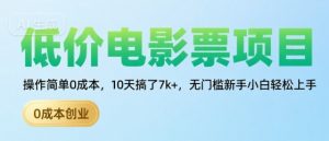 低价电影票项目，操作简单0成本，10天搞了7k+，无门槛新手小白轻松上手【揭秘】-水滴知识网