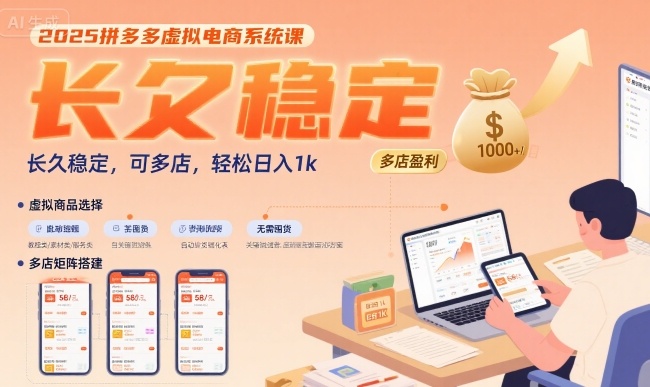 2025拼多多虚拟电商系统课,长久稳定,可多店,轻松日入1k-水滴知识网