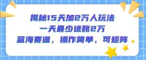 揭秘15天加2W人玩法，一天最少2万进账，蓝海赛道，操作简单，可矩阵-水滴知识网
