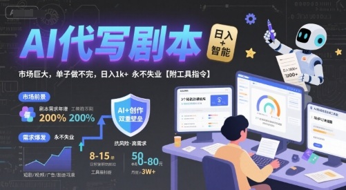AI代写剧本,市场巨大,单子做不完,日入1k+ 永不失业【附工具指令】-水滴知识网