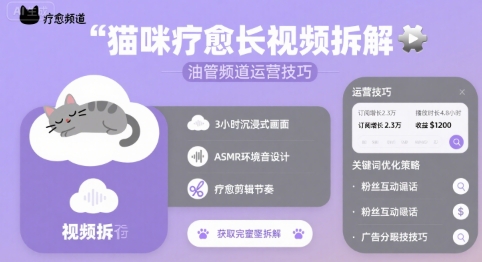 猫咪疗愈长视频拆解 &油管频道运营技巧-水滴知识网