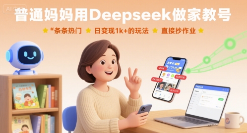 普通妈妈用Deepseek做家教号,条条热门,日变现1k+的玩法,直接抄作业-水滴知识网