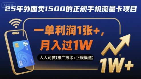 25年外面卖1500的正规手机流量卡项目,一单利润1张+,月入过1W,人人可做(推广技术+正规渠道)【揭秘】-水滴知识网