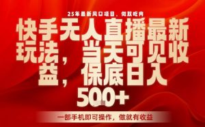 25年最新风口项目,快手无人直播,当天做当天出收益,不违规,一部手机即可操作,保底日入5张+【揭秘】-水滴知识网