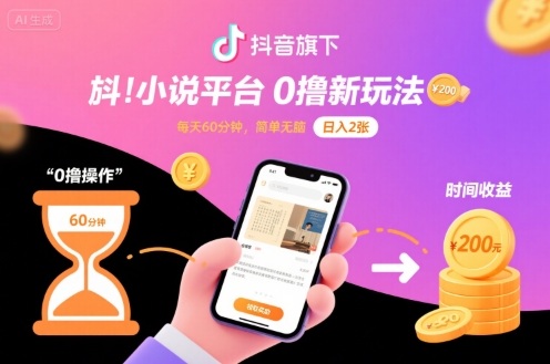 抖音旗下小说平台0撸新玩法,每天挂G60分钟,简单无脑,日入2张【揭秘】-水滴知识网