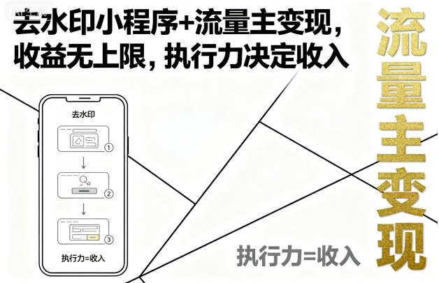 去水印小程序+流量主变现，收益无上限，执行力决定收入-水滴知识网
