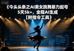 今日头条之AI美女跳舞暴力起号，5天1k+，全程AI生成【附指令工具】-水滴知识网
