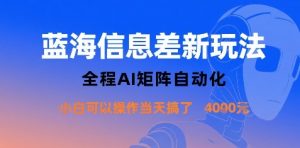 蓝海信息差新玩法，全程AI矩阵自动化小白可以操作当天搞了1k+-水滴知识网