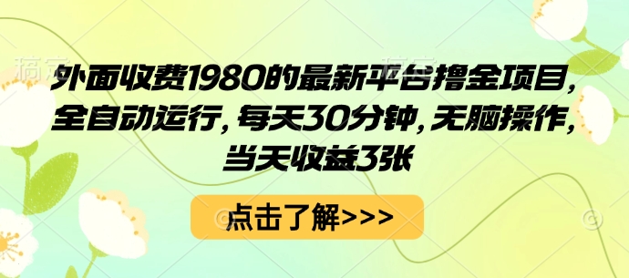 外面收费1980的最新平台撸金项目,全自动运行,每天30分钟,无脑操作,当天收益3张【揭秘】-水滴知识网