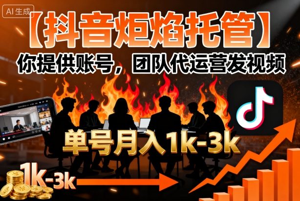 【抖音炬焰托管】你提供账号,团队代运营发视频,单号月入1k+【揭秘】-水滴知识网