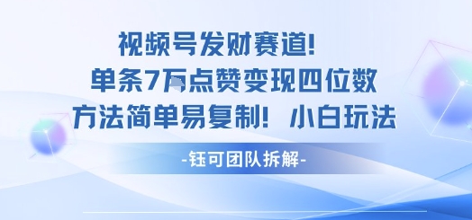 视频号发财赛道单条7W点赞变现四位数方法简单易复制小白玩法-水滴知识网