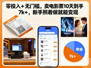 零投入+无门槛，卖电影票10天到手7k+，新手照着做就能变现【揭秘】-水滴知识网