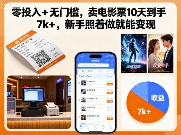零投入+无门槛，卖电影票10天到手7k+，新手照着做就能变现【揭秘】-水滴知识网
