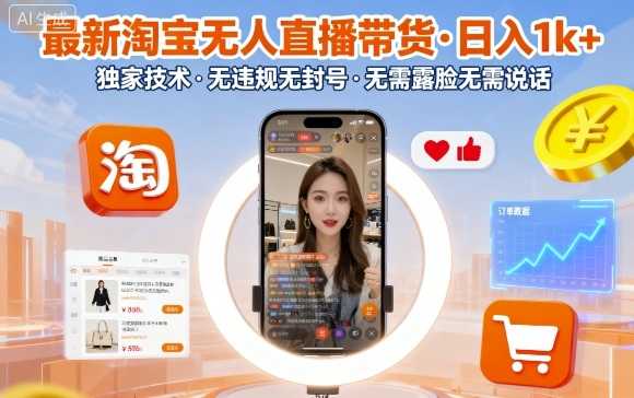 最新淘宝无人直播带货,日入1k+,独家技术,无违规无封号,无需露脸无需说话【揭秘】-水滴知识网