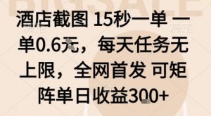 酒店截图15秒一单,一单0.6米,每天任务无上限,全网首发可矩阵单日收益3张【揭秘】-水滴知识网