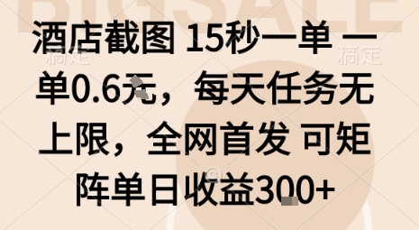 酒店截图15秒一单,一单0.6米,每天任务无上限,全网首发可矩阵单日收益3张【揭秘】-水滴知识网