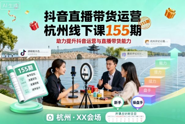 抖音直播带货运营杭州线下课155期，助力提升抖音运营与直播带货能力-水滴知识网