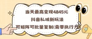 当天最高变现1k+，抖音私域新玩法，可矩阵可批量复制-水滴知识网