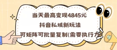当天最高变现1k+，抖音私域新玩法，可矩阵可批量复制-水滴知识网