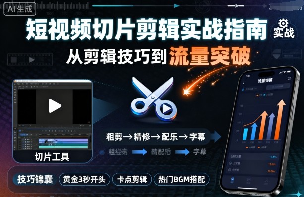 短视频切片剪辑实战指南，从剪辑技巧到流量突破-水滴知识网