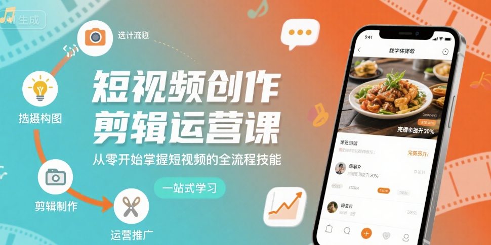 短视频创作剪辑运营课，从零开始掌握短视频的全流程技能-水滴知识网
