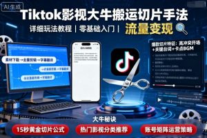 Tiktok影视大牛搬运切片手法,详细玩法教程-水滴知识网